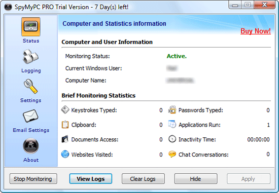 SpyMyPC PRO - an advanced keylogger